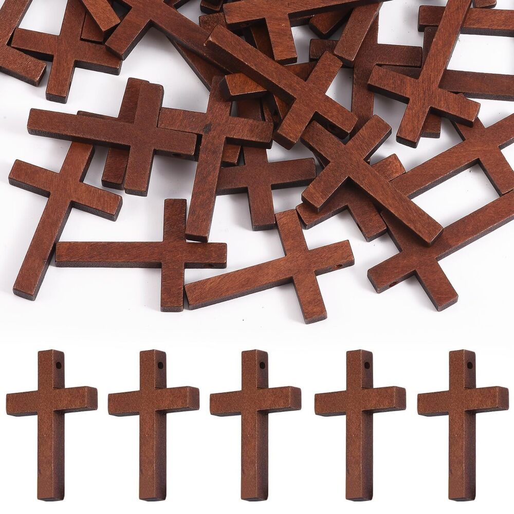 6416 100Pcs Small Wooden Crosses Fidget Charm Cruz De Madera Mini Pocket